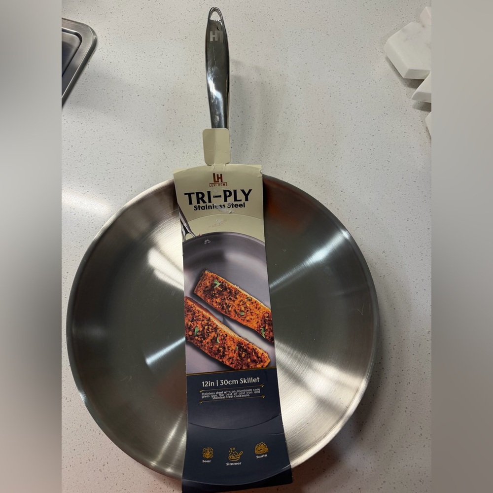 Lexi Home 12in/30cm Tri-Ply Stainless Steel Skillet Pan Aluminum Core Oven Safe